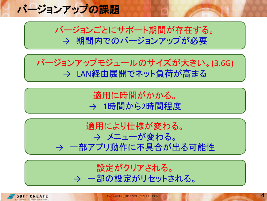 バージョンアップの課題